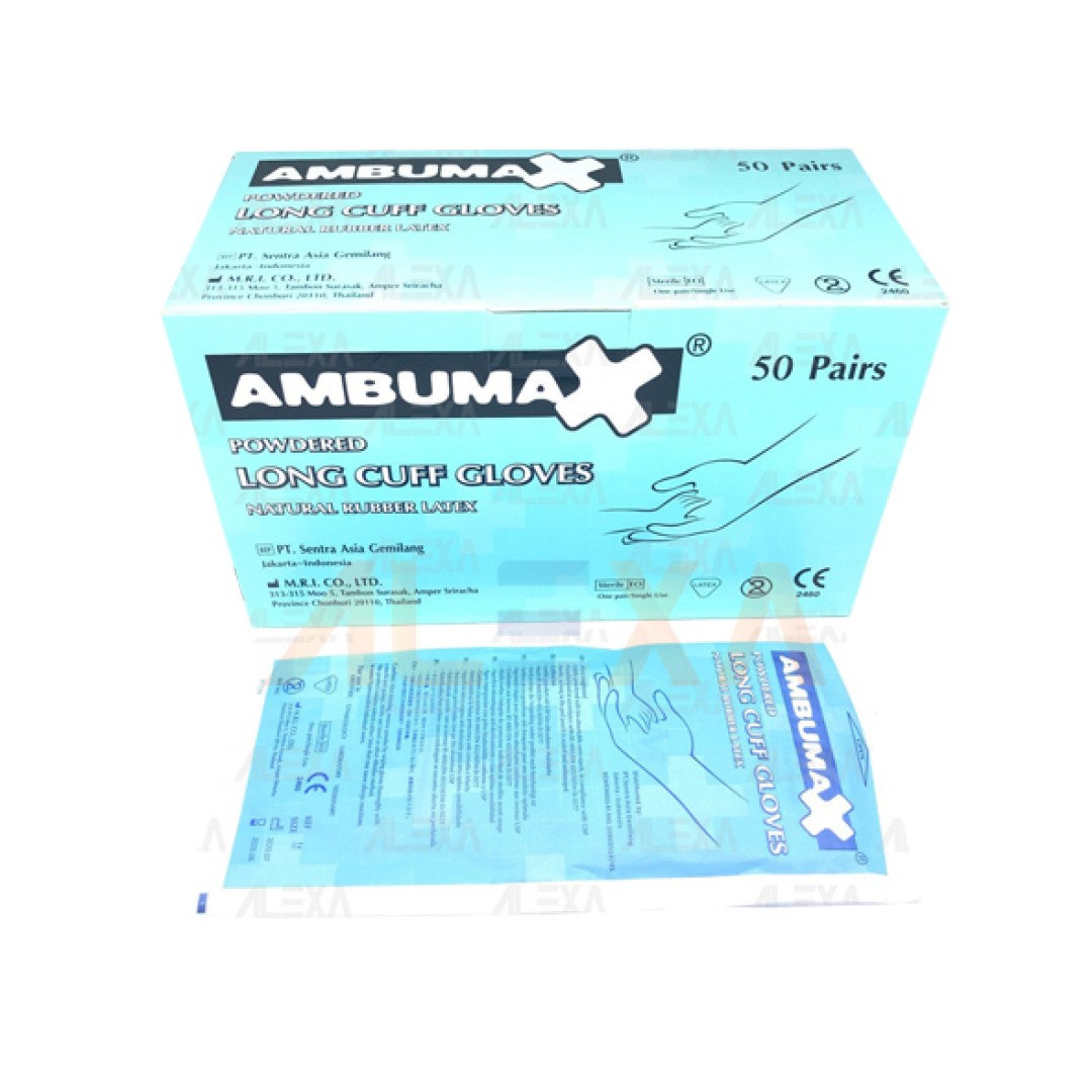 AMBUMAX Powdered Long Cuff Examination Gloves