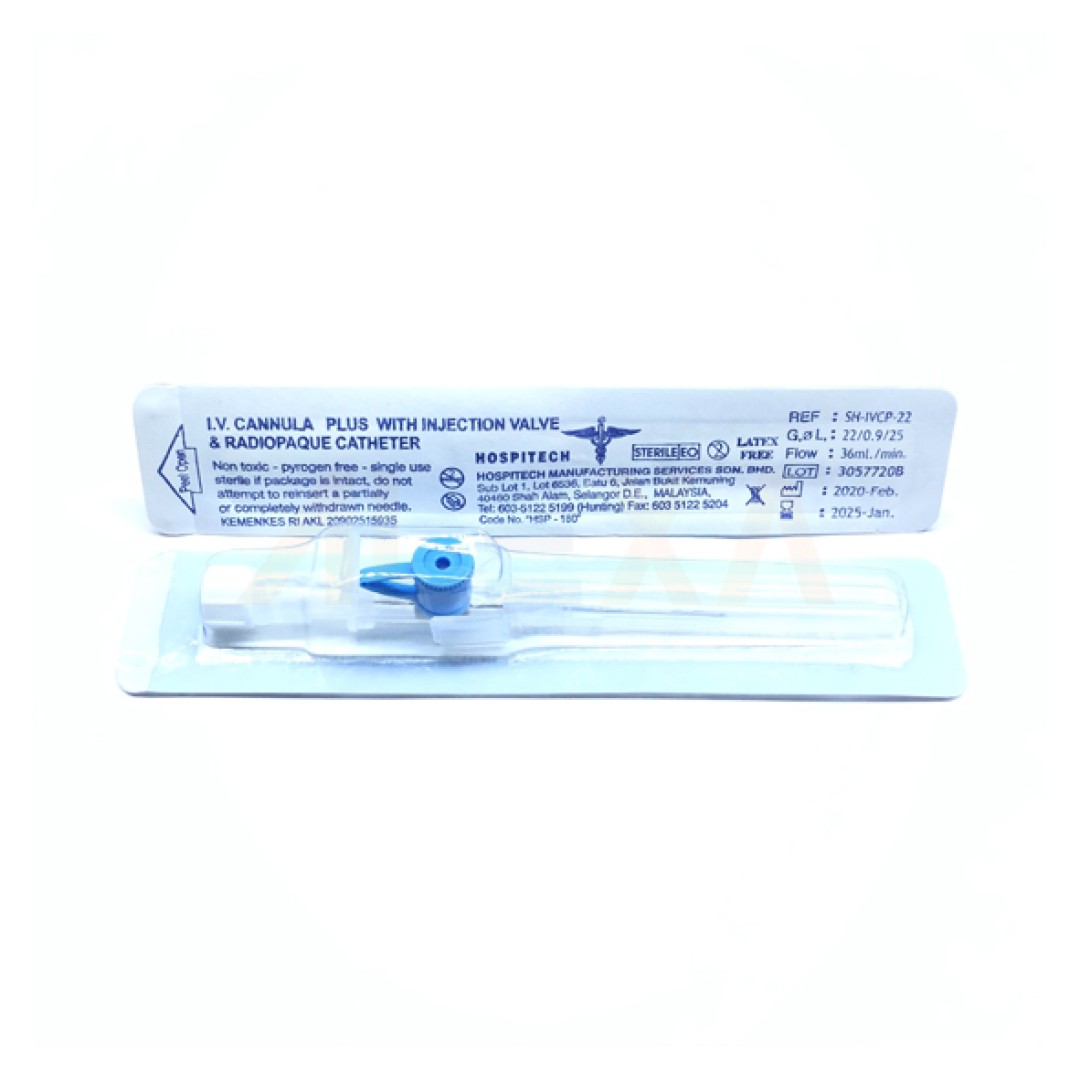 HOSPITECH I.V. CANNULA PLUS WITH INJECTION VALVE AND RADIOPAQUE CATHETER